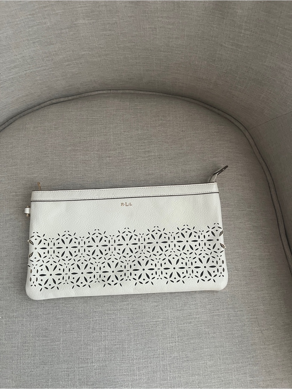 Lauren Ralph Lauren White Chantilly II Laser-Cut Perforated Clutch Bag
